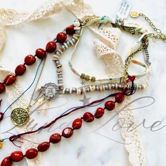 FREE PEOPLE x Ariana Ost Wavey Baby Layered Necklace In Red Jasper NWT - Picture 5 of 8